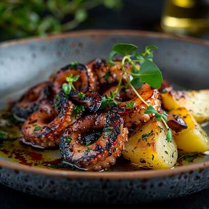 Köstlich gegrillter Oktopus mit frischen Kräutern und mediterranen Aromen – ein Genuss für Feinschmecker