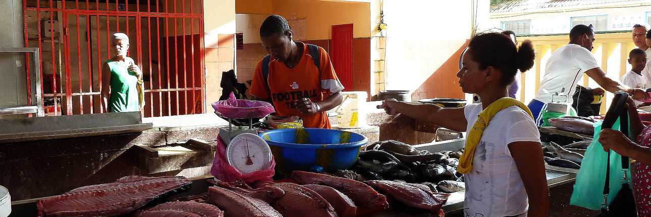 Menschen auf dem Fischmarkt von Mindelo auf São Vicente – ein lebendiges Beispiel für den kapverdischen Alltag.