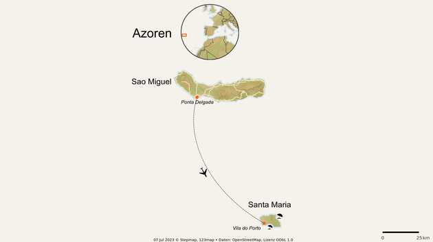 Die Ostgruppe der Azoren auf der Karte - die Inseln Sao Miguel und Santa Maria