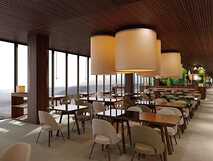 Hotel Verde Mar & Spa – modernes, elegantes Restaurant mit großem Panoramafenster und stilvollem Ambiente auf Sao Miguel.