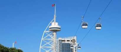 Seilbahn entlang der Wasserlinie im Park der Nationen in Lissabon.
