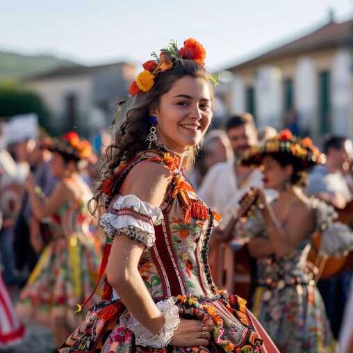 Hübsche Frau mit Traditionskleidung beim Viana do Castelo Festival