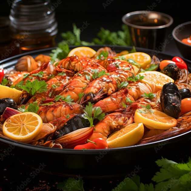 Teller mit frischen Meeresfrüchte und Fischgerichte in Viana do Castelo