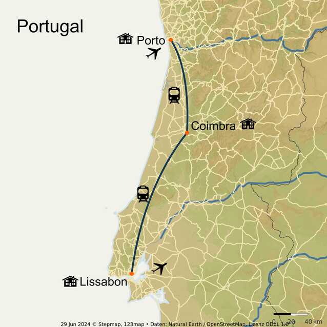 Stepmap-karte-die-schoensten-staedte-portugals-mit-dem-zug