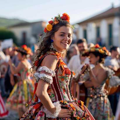 Frau in Trachtenkleid in Viana do Castelo beim Fest Romaria de Nossa