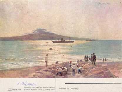 Deutsche Postkarte (1903) "Landung des zweiten deutsch-atlantischen Kabels" auf Horta (Faial)