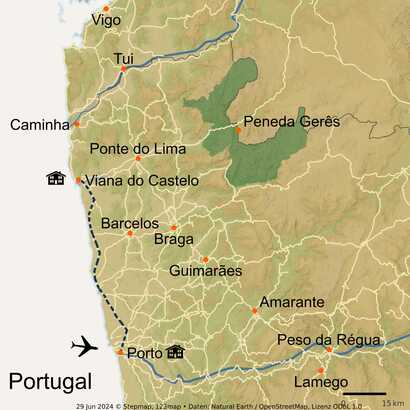 Karte für unsere Reise Porto + Strand an der grünen Küste