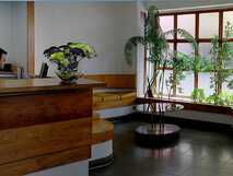 Residencial Alcides auf Sao Miguel, einladende Rezeption mit freundlichem Service und grüner Wohlfühlatmosphäre.