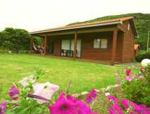 Sitio da Assumada auf Flores, charmantes Holzhaus mit Terrasse und bunter Gartenanlage.