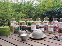 Hotel Azoris Royal Garden auf Sao Miguel, entspannende Teestunde mit ausgewählten Kräutern und liebevoller Atmosphäre im Garten.