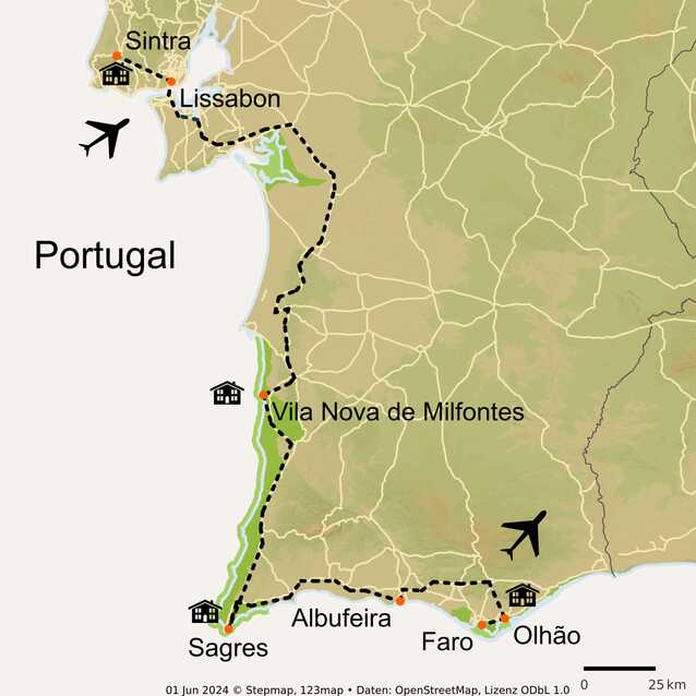 Stepmap-karte-highlights-des-suedens-portugals-kueste-von-lissabon-bis-faro