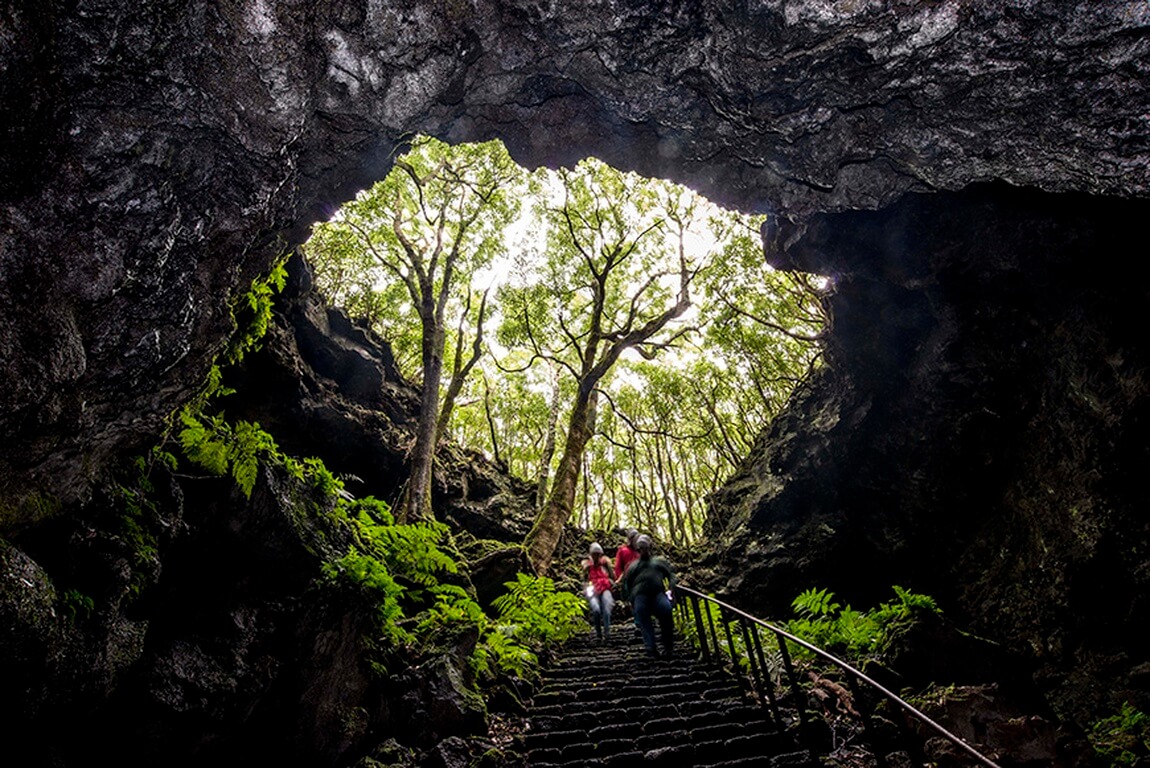 Lava tunnel entrance on Pico Island in the Azores